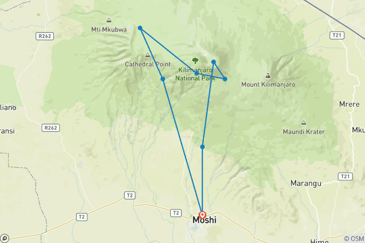 Map of Kilimanjaro Climb -Machame Route 6 Days 5 Nights