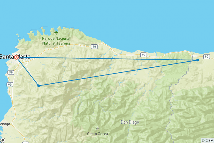 Map of 3 Day Coast to Jungle Motorcycle Tour