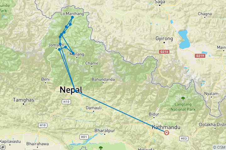 Map of Upper Mustang Luxury Trek