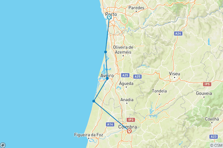 Carte du circuit Cyclisme de Porto à Coimbra