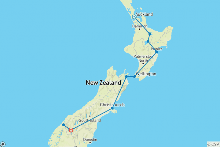 Carte du circuit Les points forts de la Nouvelle- Zélande