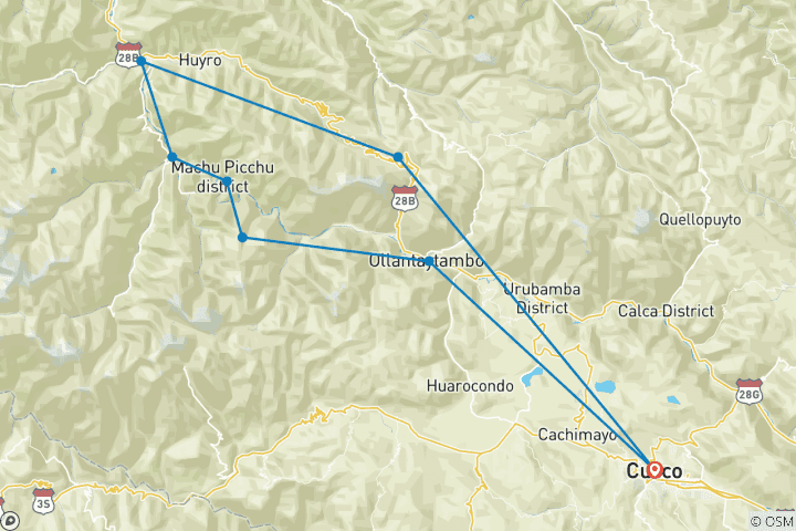 Map of Inca Jungle Trek to Machu Picchu