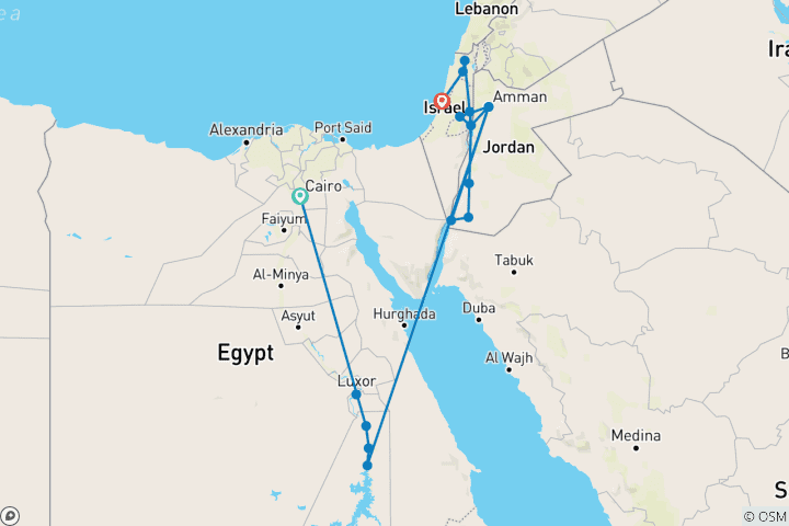 Carte du circuit Croisière de 21 jours sur le Nil : le meilleur de l'Égypte, de la Jordanie et d'Israël