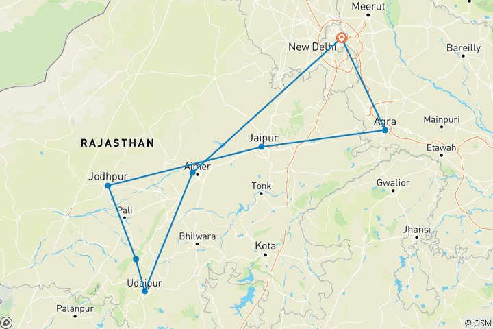 Carte du circuit Héritage hôtel de luxe Rajasthan tour