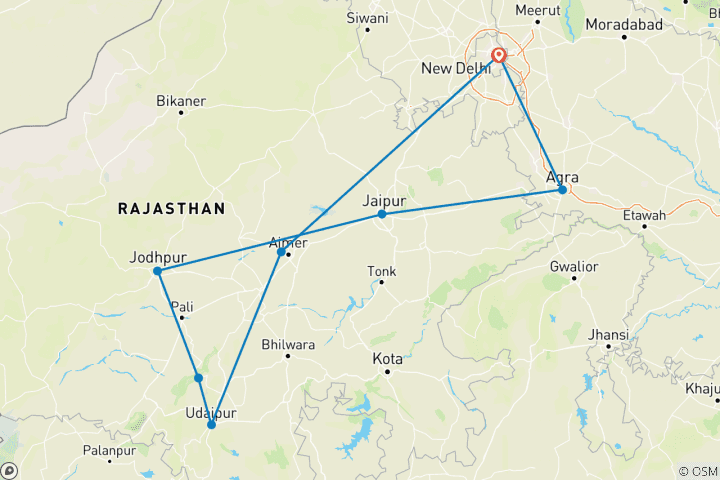 Carte du circuit Héritage hôtel de luxe Rajasthan tour