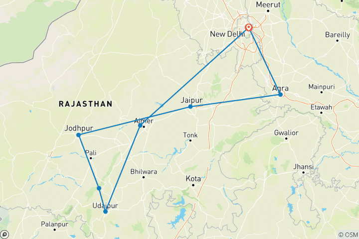 Map of Heritage luxury hotel Rajasthan tour