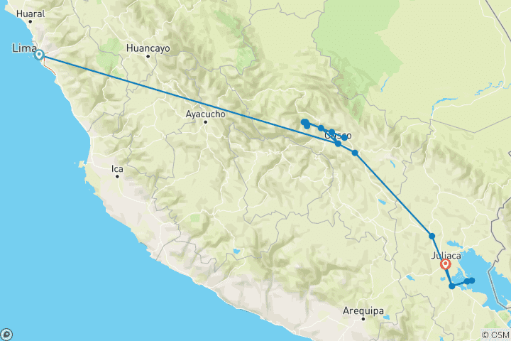 Map of LIMA, CUSCO, MACHUPICCHU & TITICACA LAKE: BUDGET TRIP