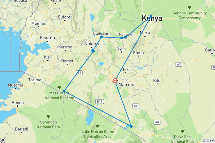 Map of Kenya: A Classic Safari with Nairobi & Amboseli