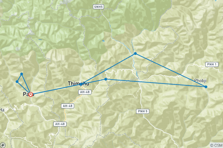 Carte du circuit Circuit culturel au Bhoutan avec Trek de 2 jours à Bumdrak