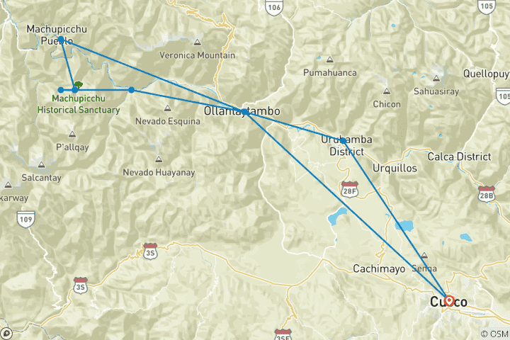 Map of 04 Day Classic Inca Trail to Machu Picchu - Small Group Service