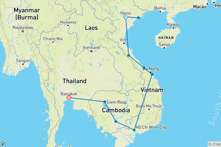 Carte du circuit Simplement le Vietnam avec le Cambodge et Bangkok