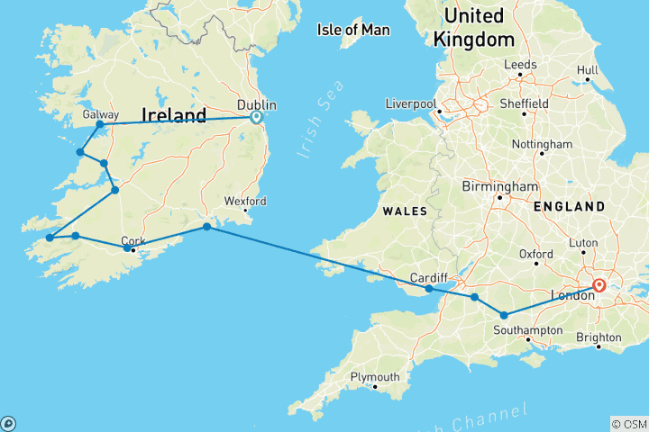 Carte du circuit De Dublin à Londres