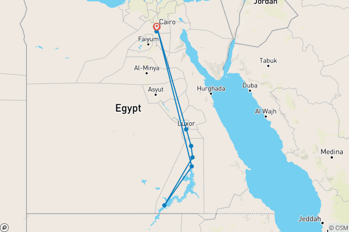 Map of 10-Day Ancient Egypt Tour (Superior Hotels)