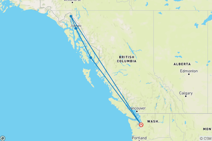 Carte du circuit Croisière pour célibataires sur les glaciers de l'Alaska