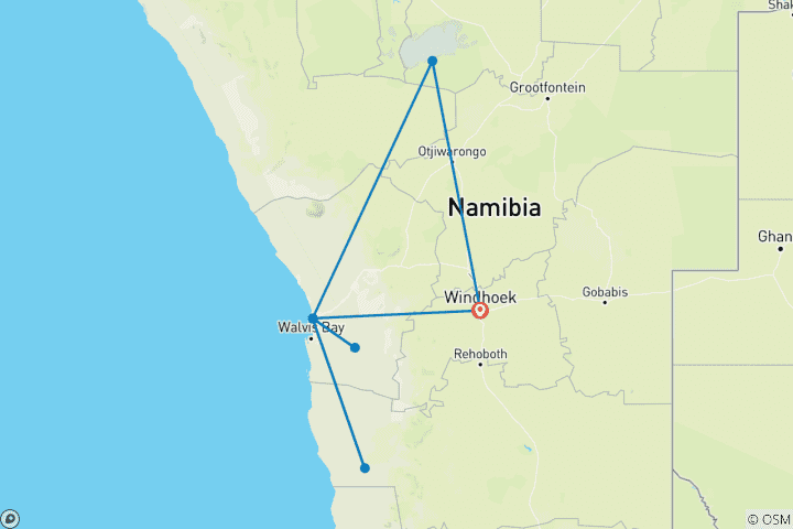 Map of African  Safari Adventure in Namibia - 11 Days