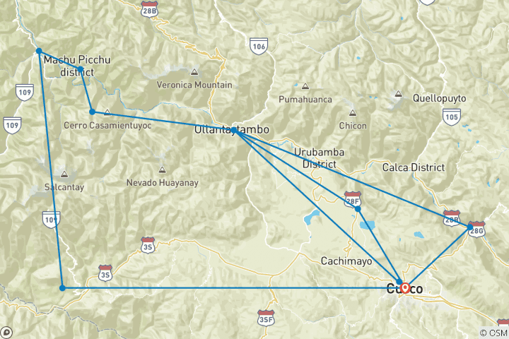 Map of Salkantay Trek to MachuPicchu, Cusco & The Sacred Valley