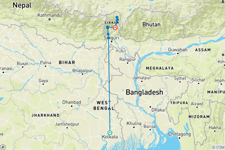 Karte von Sikkim & Westbengalen