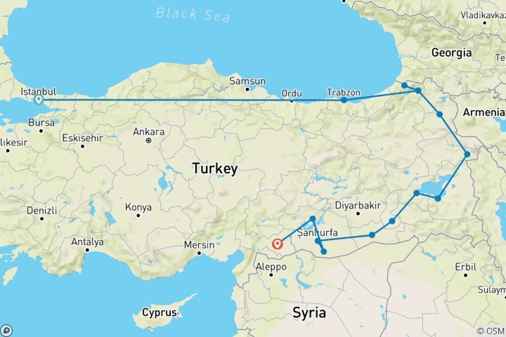 Carte du circuit Les frontières orientales de la Turquie