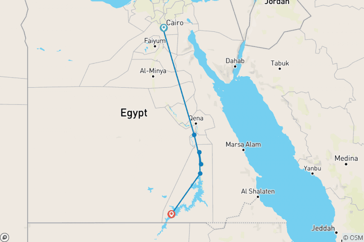 Map of Egypt Singles Tour and Nile Cruise 40's - 50's and 60's+ Singles Vacations