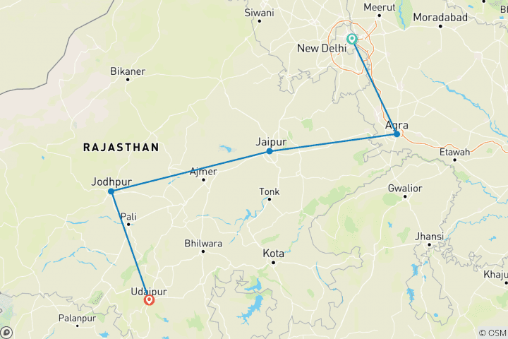 Carte du circuit Circuit du patrimoine indien - Taj Mahal et Forts et palais du Rajasthan