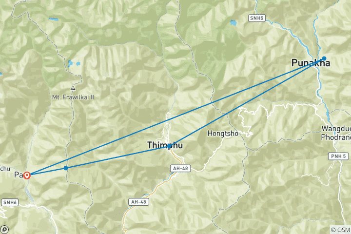 Map of Druk path trek with culture tour - 10 Days