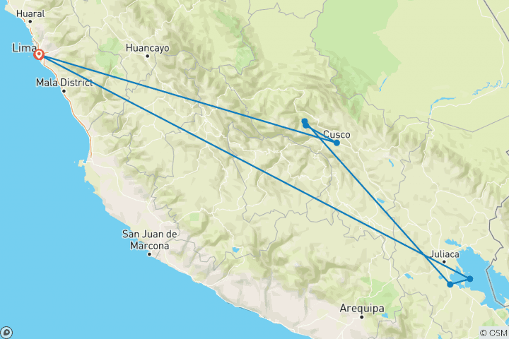 Kaart van Machu Picchu & Titicaca Meer Avontuur 40's - 50's en 60's Singles Vakanties