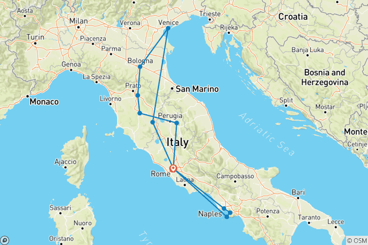 Map of Italy  Escape Tour 10 days from Rome