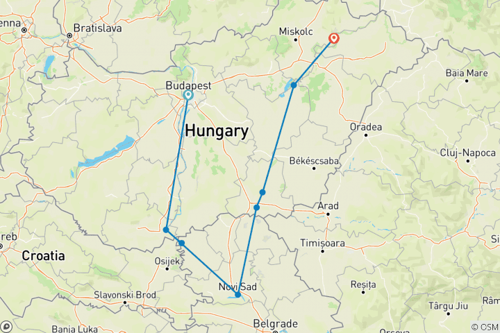 Map of From the Danube to the Tisza, through the Real Hungary (port-to-port cruise)