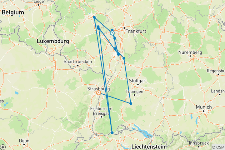 Map of Family Club - The Romantic Rhine Valley and the Rock of Lorelei (port-to-port cruise)