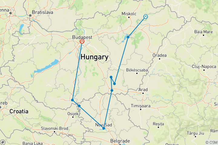 Map of From the Tisza to the Danube, through the Real Hungary (port-to-port cruise)