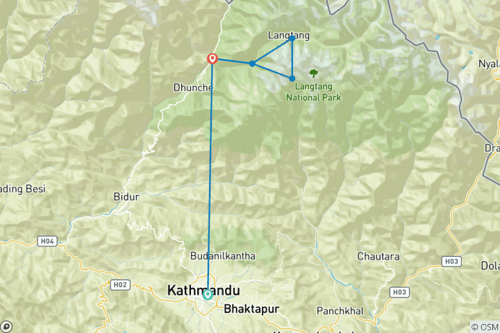 Carte du circuit Trekking idéal dans la vallée du Langtang
