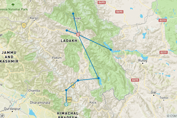 Kaart van 14 dagen Ladakh Reis  – Kroonjuwelen