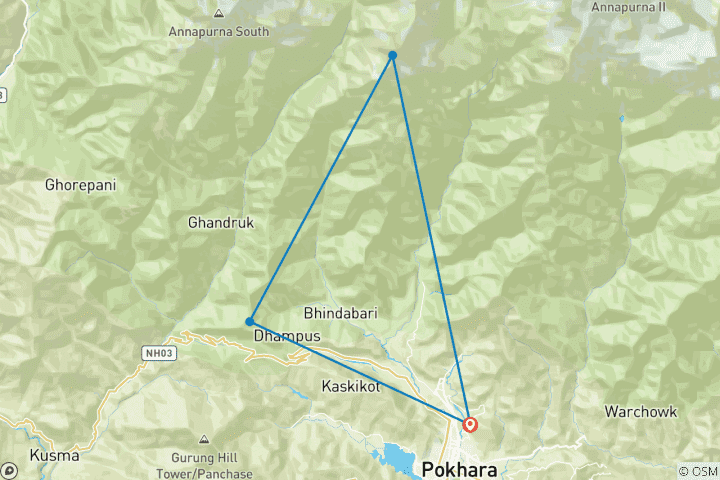 Map of Mardi Himal Adventure Trek 6 days