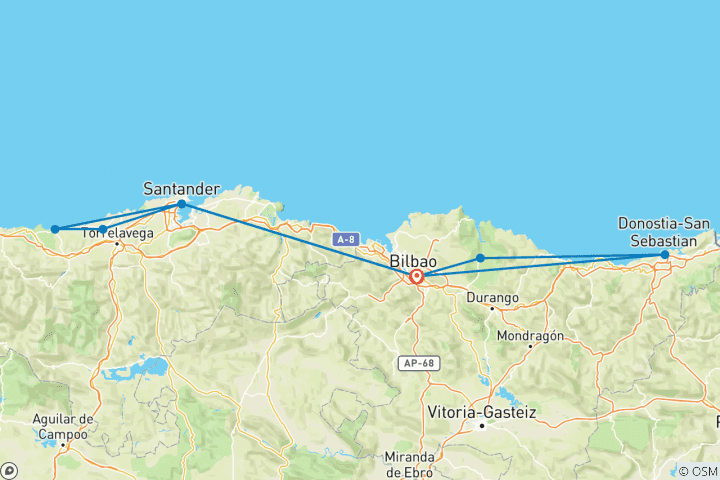 Mapa de Bilbao y Santander en coche