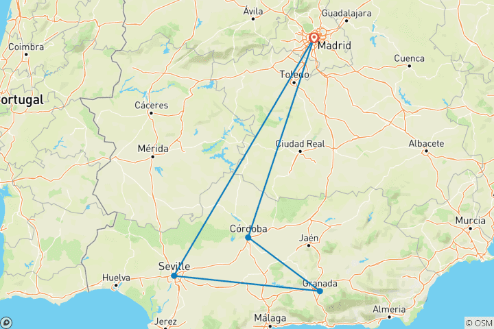 Mapa de De Madrid a Andalucía, en coche