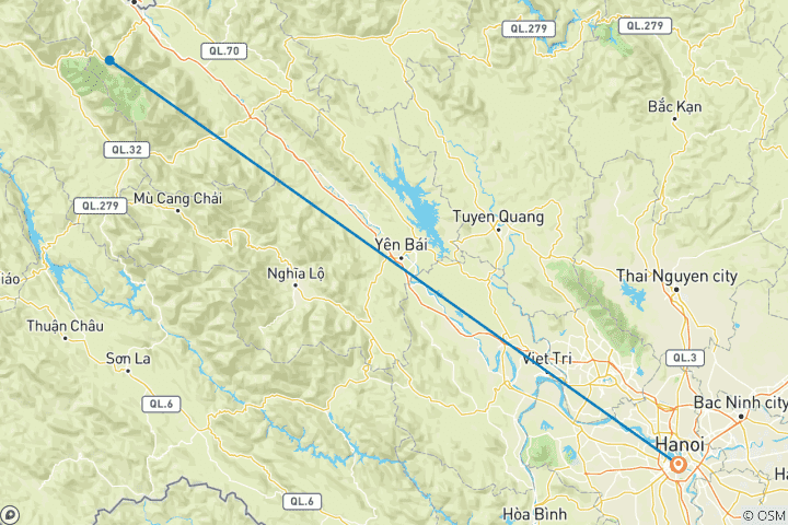 Mapa de Circuito a Sapa en tren nocturno desde Hanoi