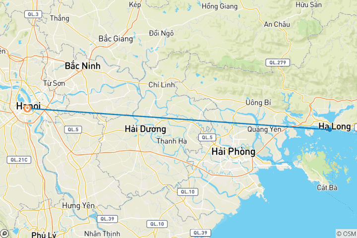 Carte du circuit Hanoi et la baie d'Halong au nord du Vietnam