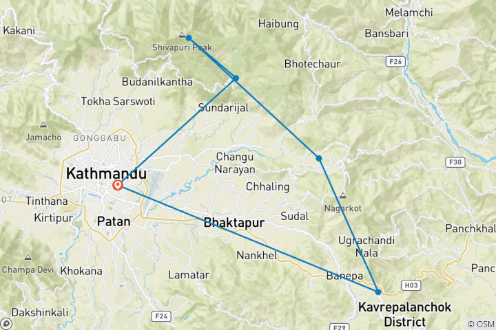 Map of Chisapani  Nagarkot Dhulikhel Trek