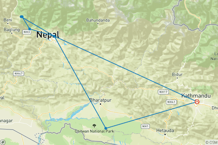 Carte du circuit Explorer l'Himalaya et Jungel Safari