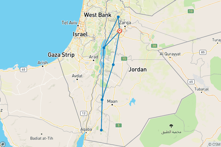 Kaart van Juwelen van Jordanië - 8 dagen