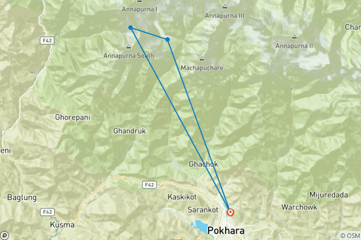 Mapa de Caminata de 6 días por el campamento base del Annapurna