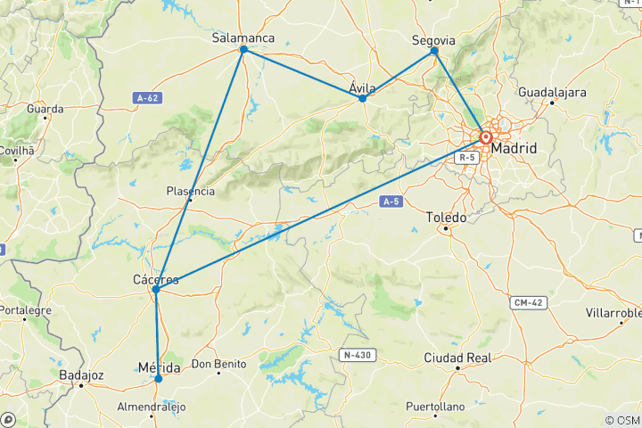 Carte du circuit Le cœur de l'Espagne, en autotour