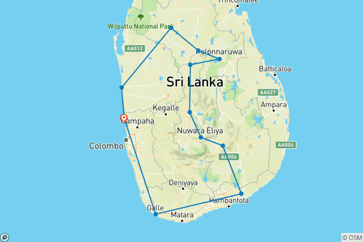 Map of Sri Lanka- Explore Sri Lanka with Explore Vacations- 09 Days/ 08 Nights Tour