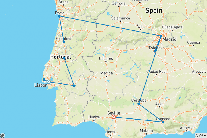 Kaart van Reizen: De hoogtepunten van Portugal & Spanje National Geographic Reizen