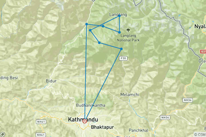 Carte du circuit Vallée du Langtang et lacs Gosainkunda