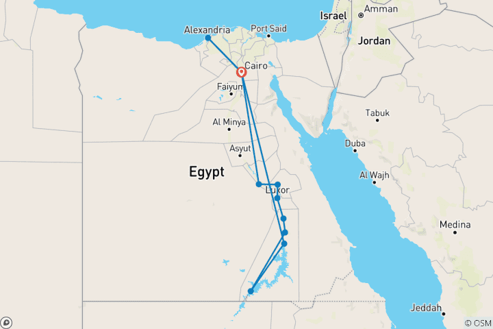 Map of 11-Day Cairo, Nile Cruise, Abu Simbel, Dendarah,  Abydos & Alexandria