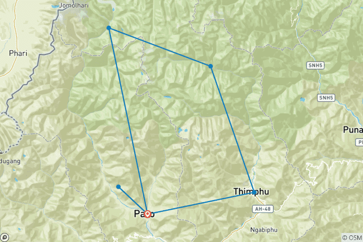 Map of Jomolhari Round Trek