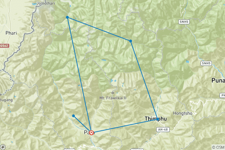 Carte du circuit Jomolhari Round Trek