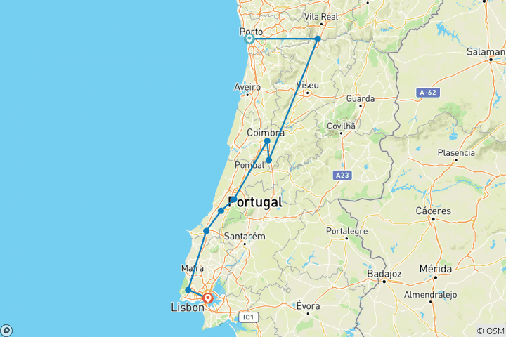 Carte du circuit Les points forts du Portugal