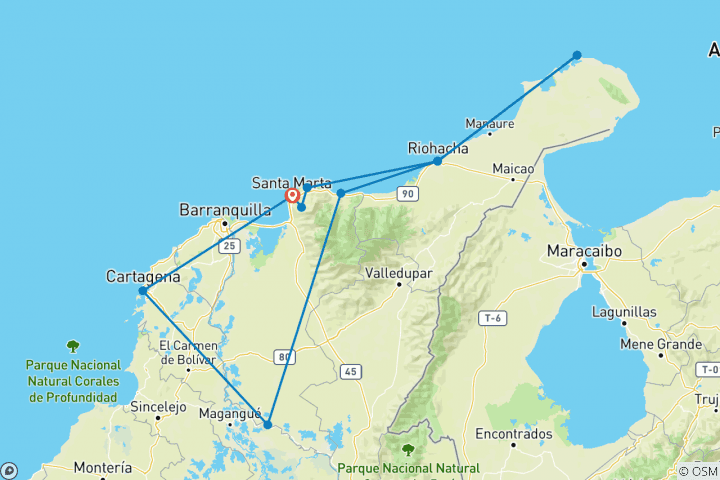 Carte du circuit 14 jours en Colombie